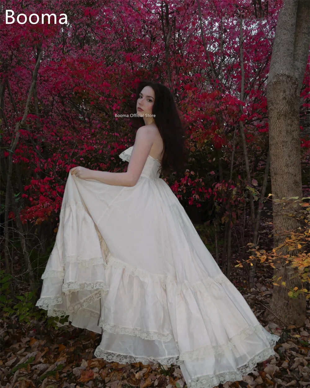 Booma – robe de mariée trapèze longue en dentelle plissée, sans bretelles, Simple, sans manches, sur mesure, 2025