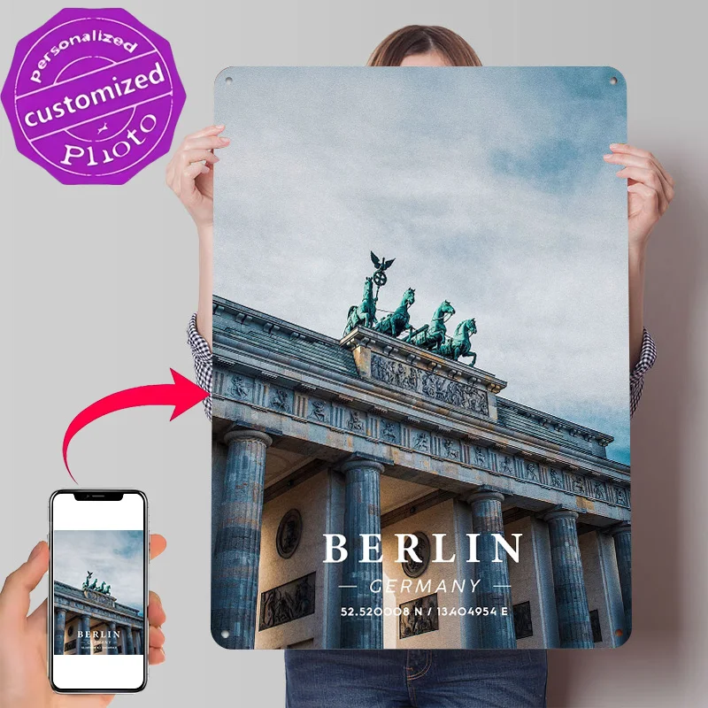 Berlin Coordinate Art 3D Printed Texture Poster Personalized Wall Art Retro Metal Tin Signs for Interior Accessories Room Decor
