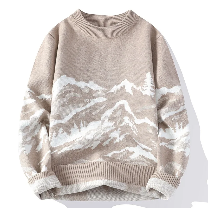 Men Knitwear Retro Couple Street Print Sweater Winter Men Women Loose Sweater Round Neck Pullover Knitting Korean Sweater