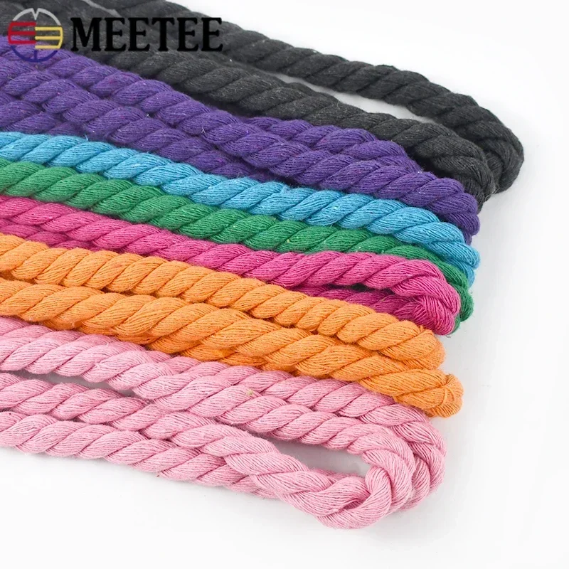 Meetee 5Meters 5/8/10/12/20mm Cotton Cord Home Decoration Ropes Tape Three-strand Twisted Cords DIY Sewing Accessories