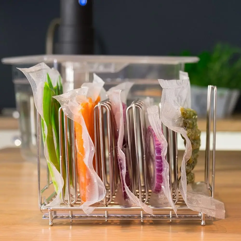 Vertical Mount Vide Rack Divider Stainless Steel Collapsible Sous-Vide Machine Ensures Even Warming No-Float Top Bar