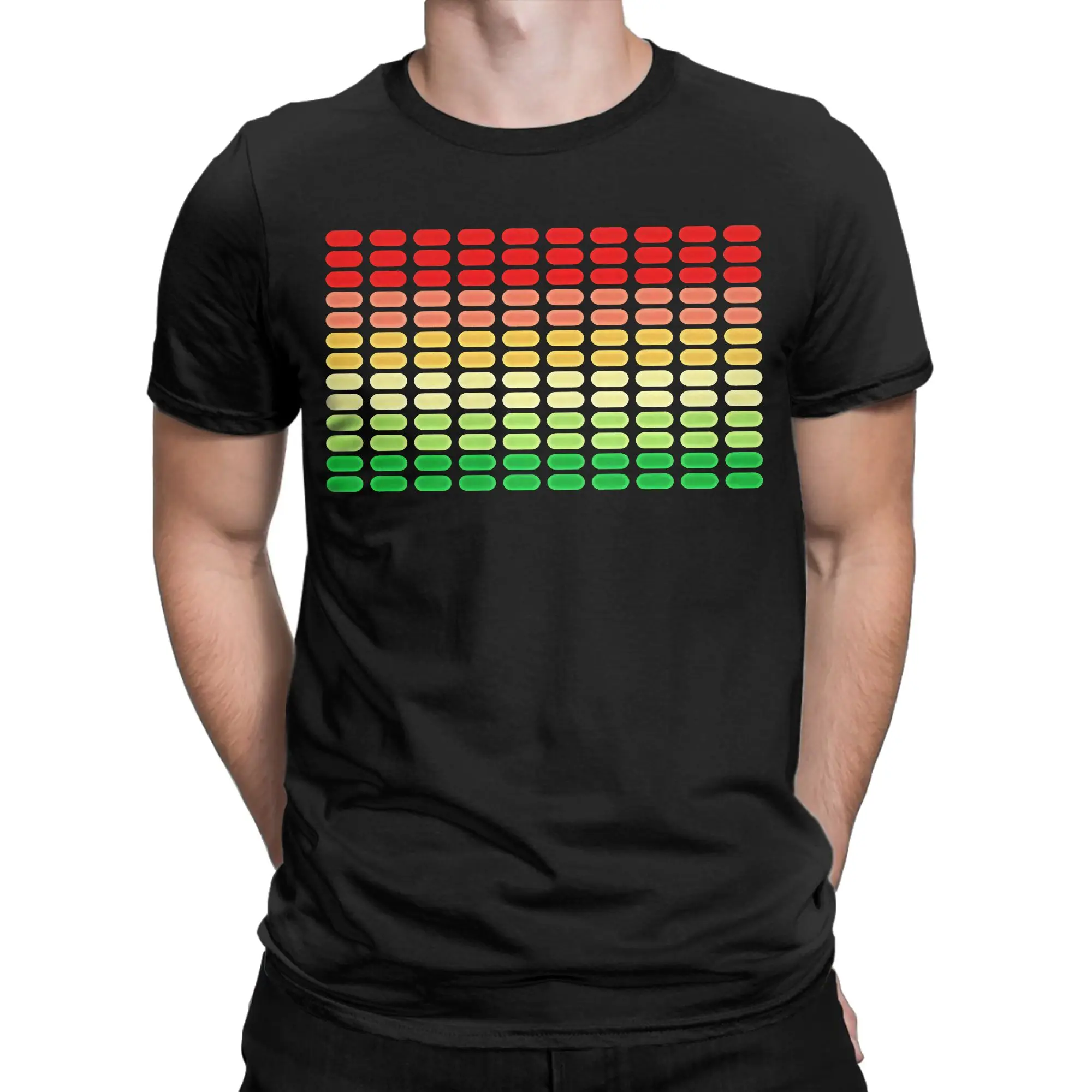 Equalizer Lights Flashing Music T-Shirts for Men  Vintage 100% Cotton Tees O Neck Short Sleeve T Shirt Gift Idea Clothes