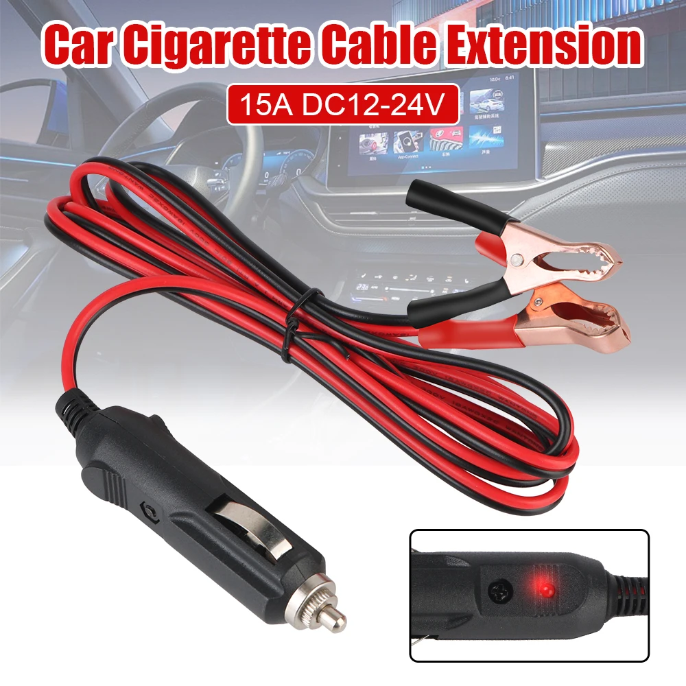 Crocodile Clip Battery Extension Cord 15A Fuse Male Plug Adapter Power Cord Car Cigarette Lighter Socket 12V-24V