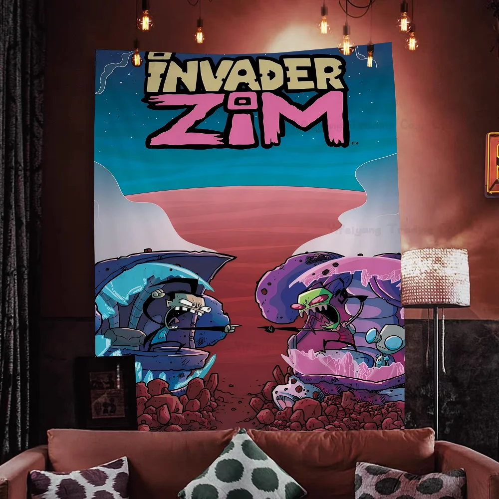 Invader Z-Zim Cartoon DIY Wall Tapestry Art Science Fiction Room Home Decor Wall Art Decor