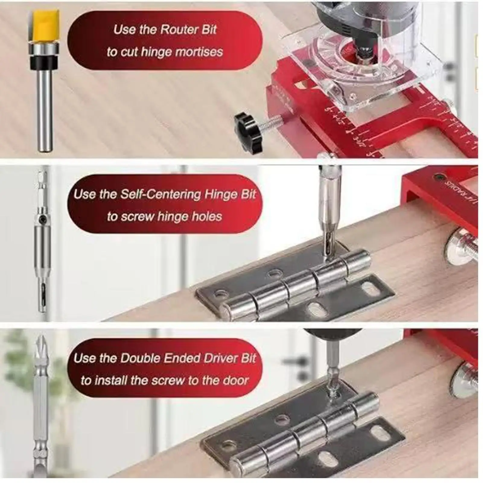 Door Hinge Router Jig Adjustable Door Lock Hole Drilling Tool Door Latch Mortise Tool For Home Workshop Garage Apartment