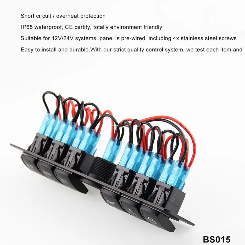 6 Gang Rocker Switch Panel with Voltmeter ABS Waterproof LED Control Module for 12V 24V Marine Caravan Truck