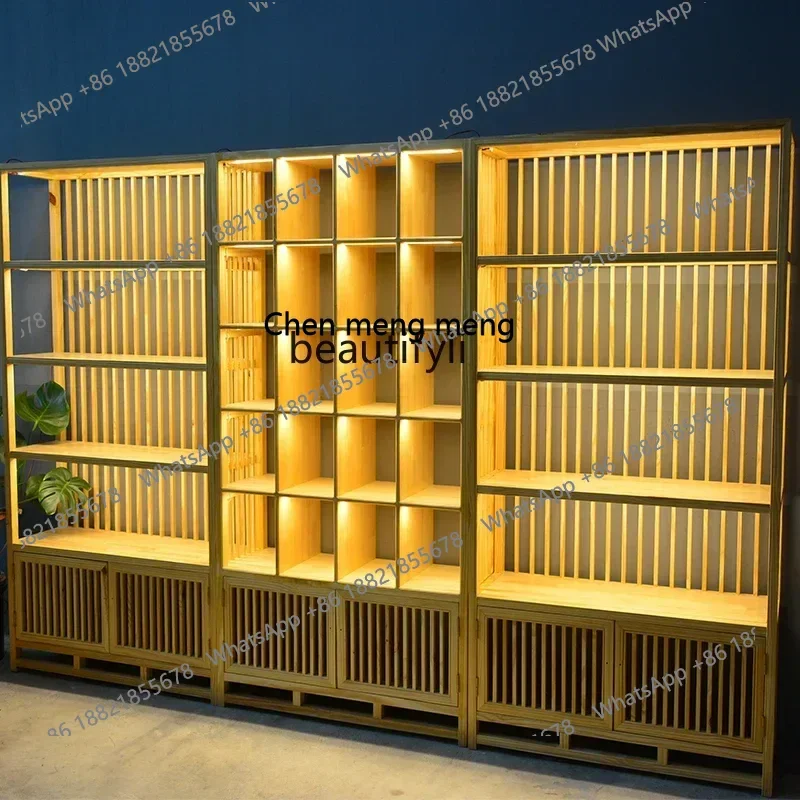 D178  New Chinese Style Shelf Solid Wood Duobao Pavilion Zen Simple Antique Shelf Pine Display Cabinet Tea Partition Wall with L
