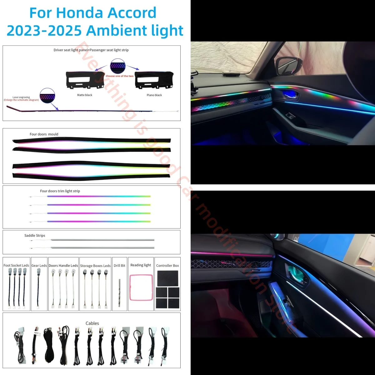 For Honda 11th Generation Accord Ambient light car interior lighting upgrade Auto Parts Screen & APP control 4D rotating tweeter
