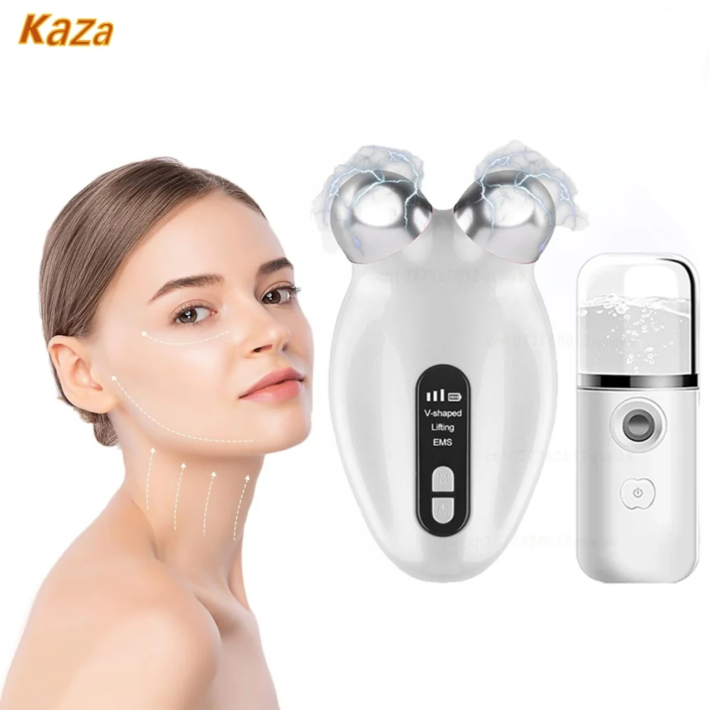 Massaggiatore facciale EMS Microcurrent Face Roller Device Face Lifting Skin stringere ringiovanimento Anti Wrikle Double Chin Remover