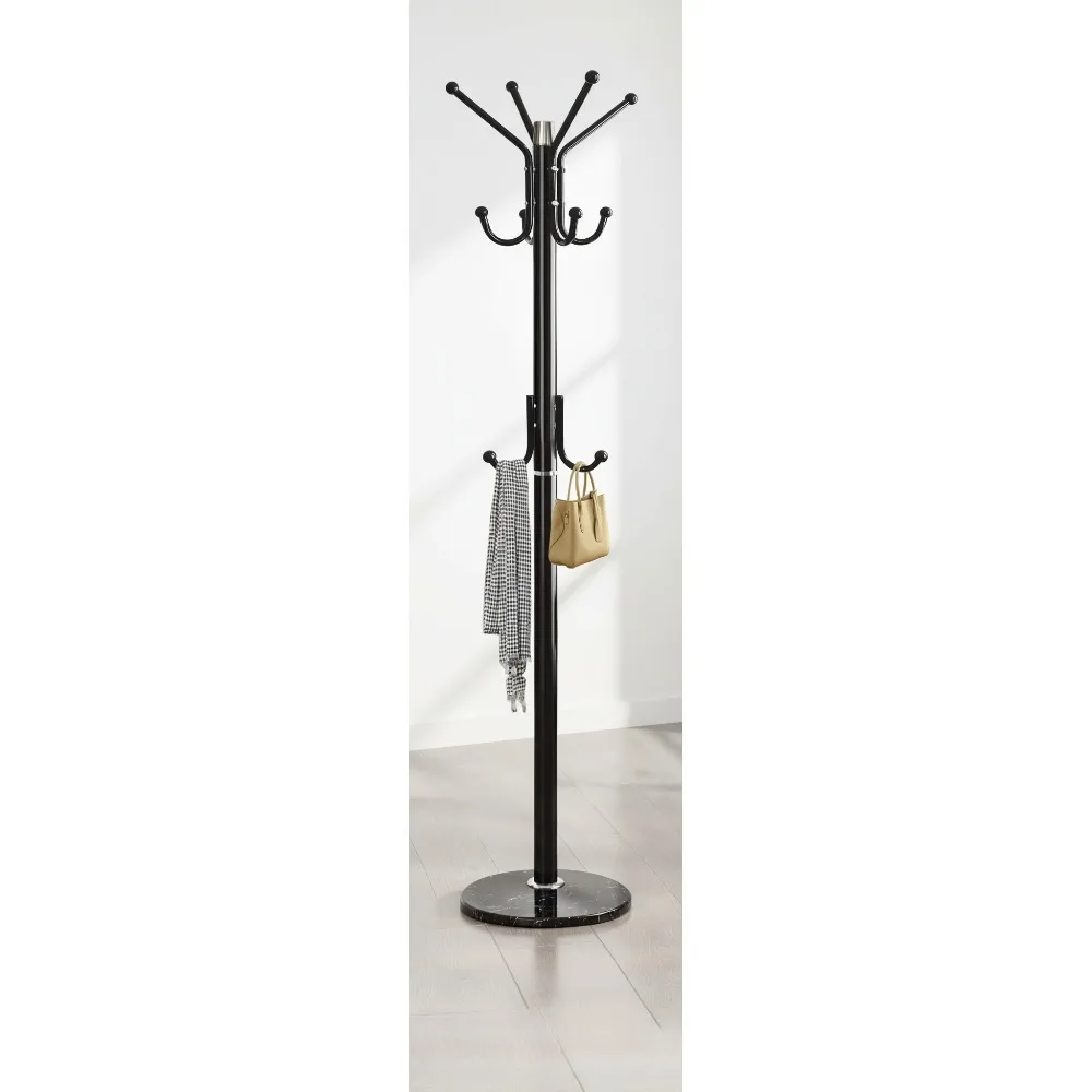 

Modern Freestanding Coat Rack with Marble Base & 11 Hooks - Entryway Organizer for Jackets, Hats, Bags