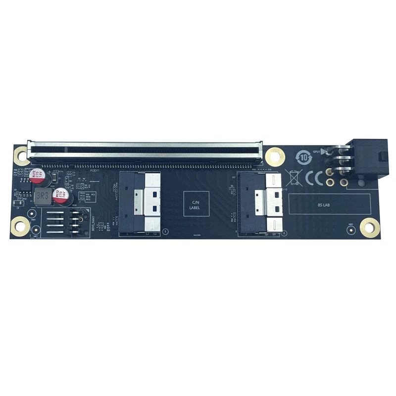 NEW 2 Port SlimSAS 8i x2 to PCIe5.0 x16 Slot Adapter Card SFF8654 Riser Card GEN5 for Network Graphics Video Card GPU 6Pin Power