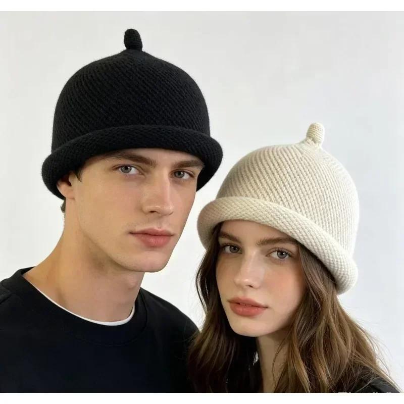 Japanese Style Womens Fashion Bucket Hats Knitted Melon Skin Hats Casual Berets Landlord Hats Warm Painter Pacifier Caps 모자