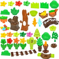 Big Size Building Block Farm Parts Plant Flower Grass Forest Tree Stump Flame Bridge Fruit Toys Bricks Compatible Large Duploes