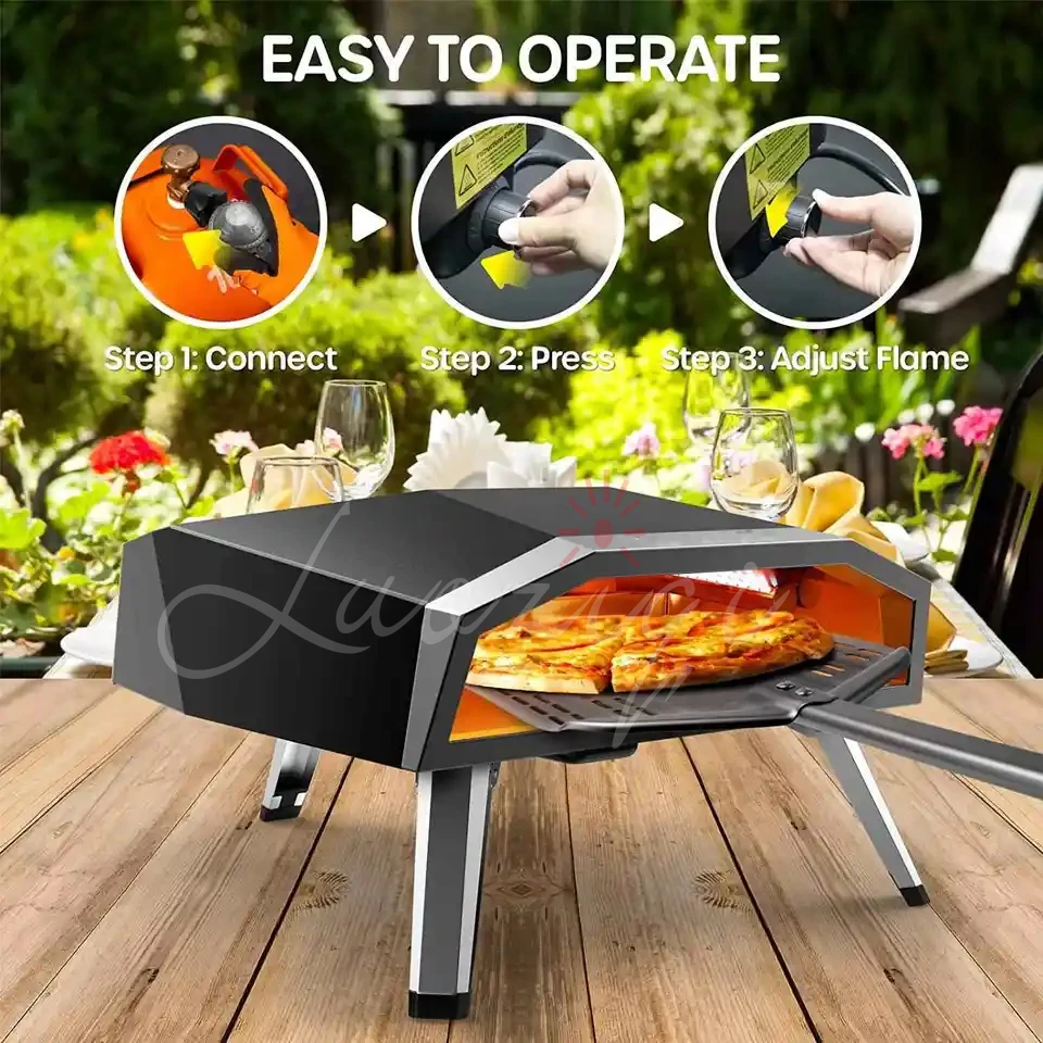 Luoqi 16 Inch Rotating Gas Pizza Oven 8KW Outdoor Portable Pizza Maker With Foldable Legs CE Standard For Camping Garden