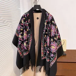 Luxury High Quality Embroidery Scarf Elegant Women Winter Thick Warm Neck Pashmina Long Fringe Scarves Lady Blanket Soft Shawl