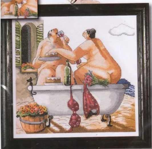 Higher Cotton   14CT Cross Stitch Stitches Embroidery Kits Funny Bath Eeating Design Works 40x40cm CS-303WM