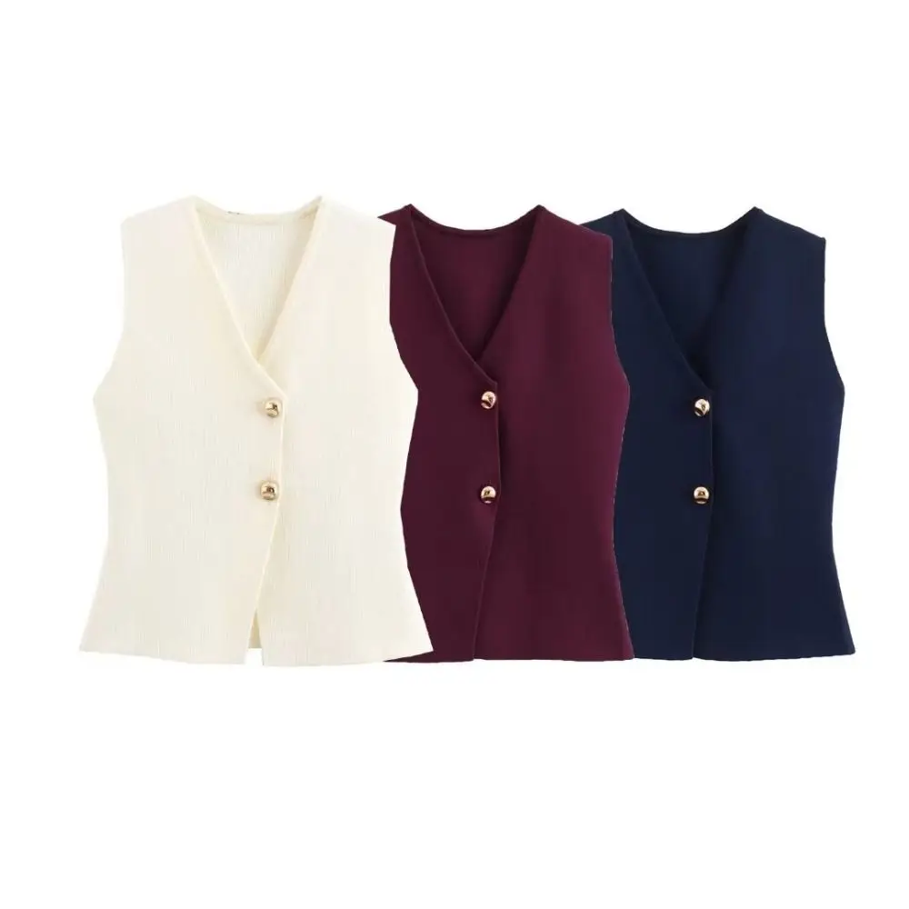 

Single Breasted Sleeveless Sweater Solid Color Pullover Knitted Waistcoat Top V-neck Korean Style Knitwear Women Summer/Autumn