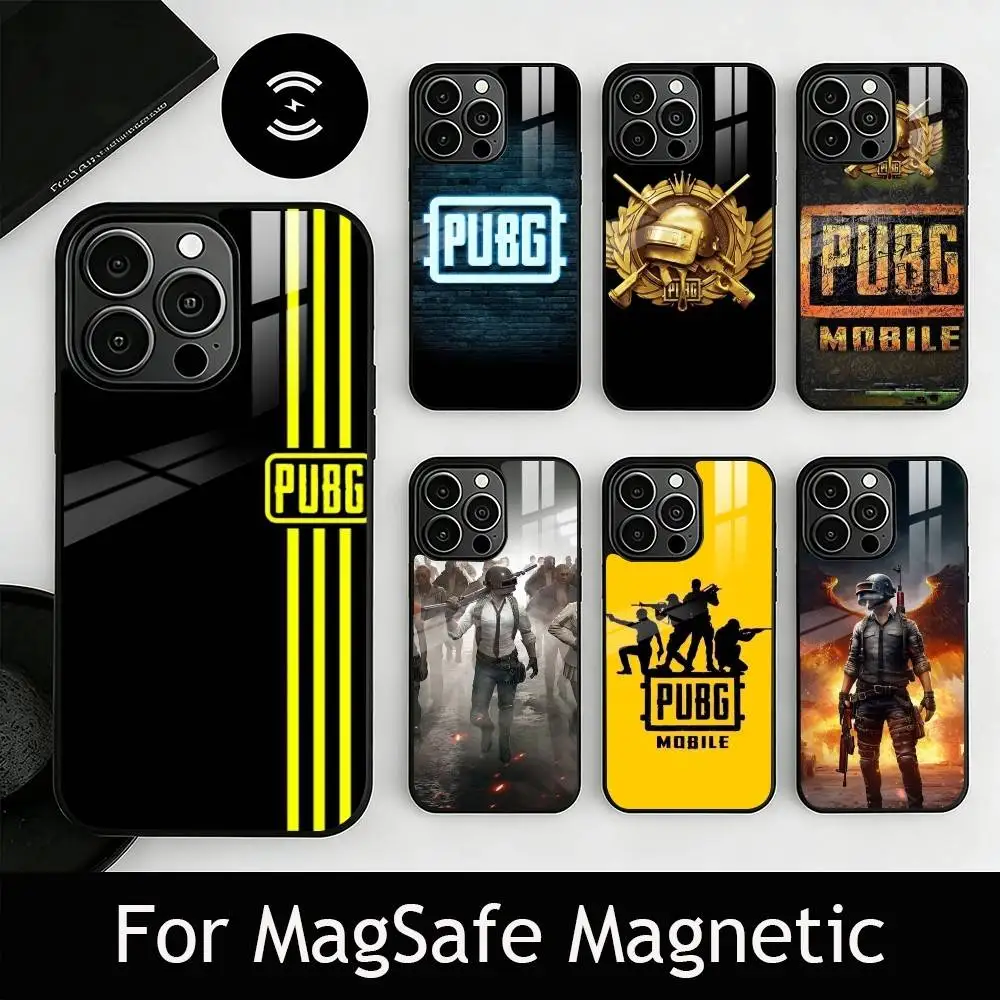 P-U-B-G Phone Case For iPhone17,16,15,14,13,12,11 Plus,Pro Magnetic For Magsafe Wireless Charging