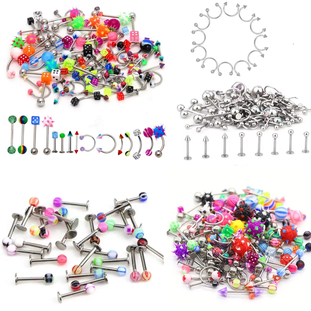 10/20/30/50/60/90/100pcs/lot Piercing Accessories Ear Eyebow Nose Lip Ring Sets Mixed-Style Body Jewelry Package In Random