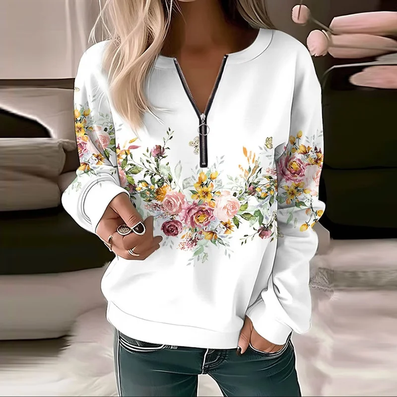 

Ele Zipper Vintage Women's Pullover Sweatirt Autumn Faionable Casual Comfortable Other Material 00% T-irt