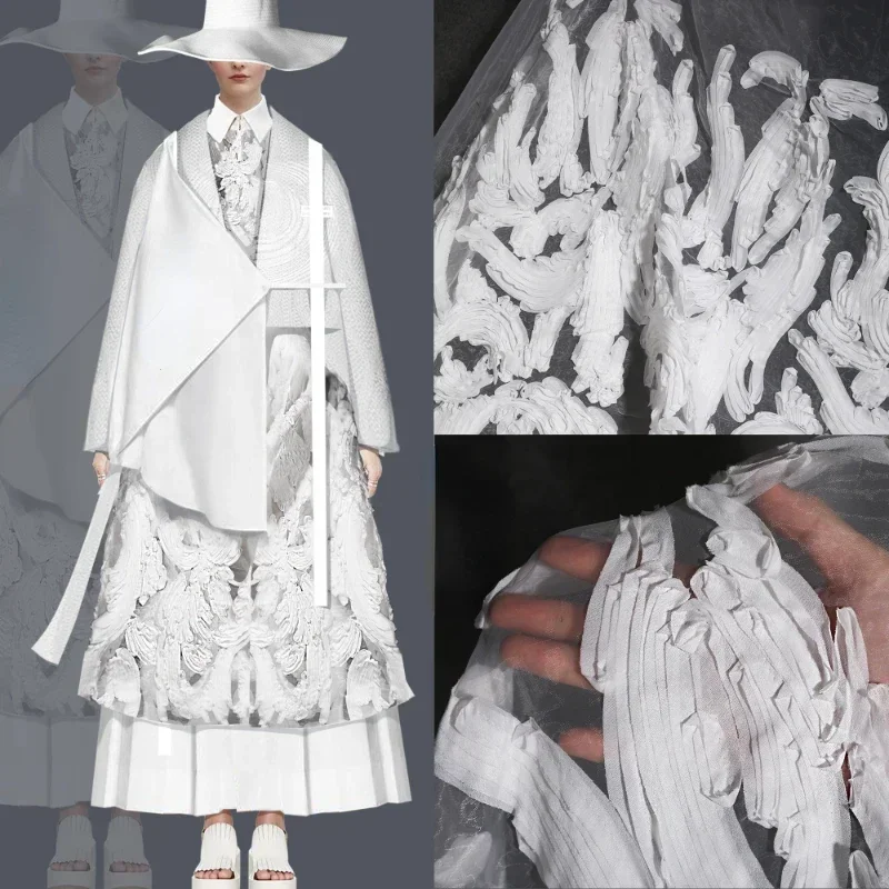 

White Chaotic Creative Flower Fabric for Perspective Dress Bag Cloth Apparel Diy Sewing By The Meter