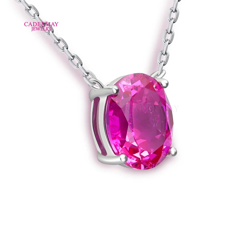 Cadermay Jewelry 925 Silver 10x12mm Oval Shape Lab Created Ruby Sapphire Paraiba YAG Solitaire Pendant Necklace for Women Gift