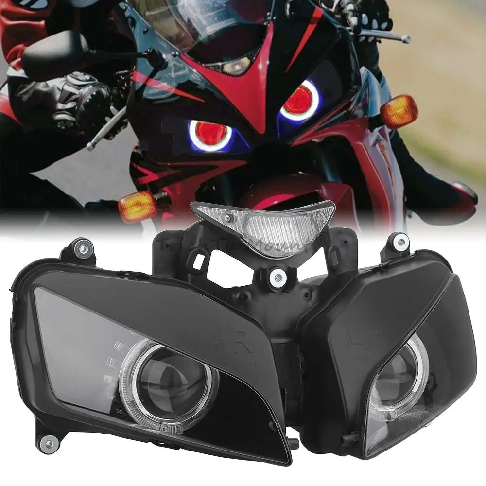 

Motorcycle Headlight Front Head Lamp Custom Angel Devil Eyes LED Lights Projector Headlight Assembly For Honda CBR1000RR 2004-07
