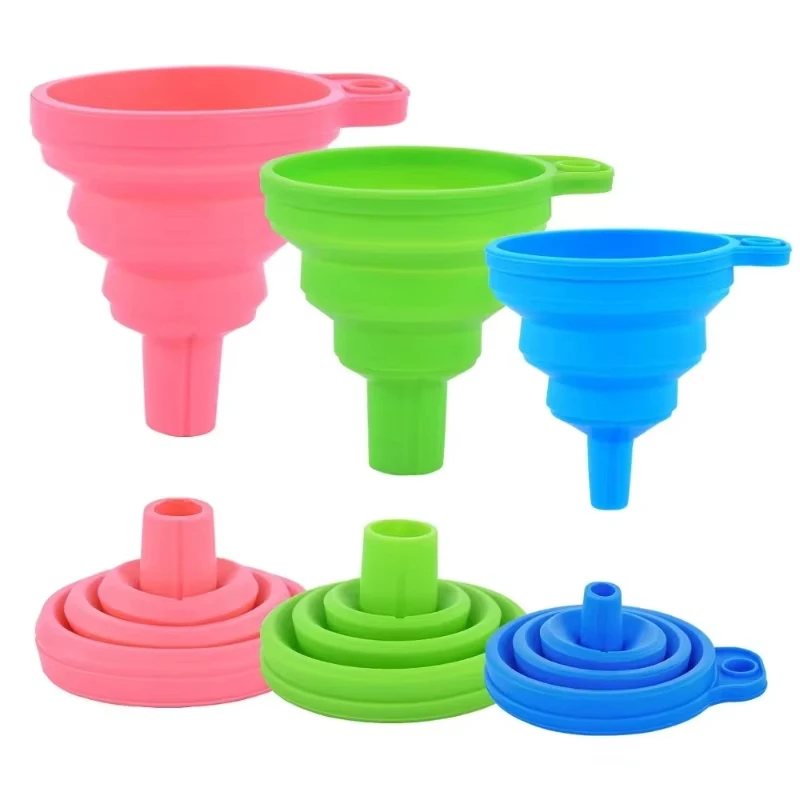 1pc Mini Silicone Collapsible Foldable Funnel, Kitchen Hopper Tool (Random Color)