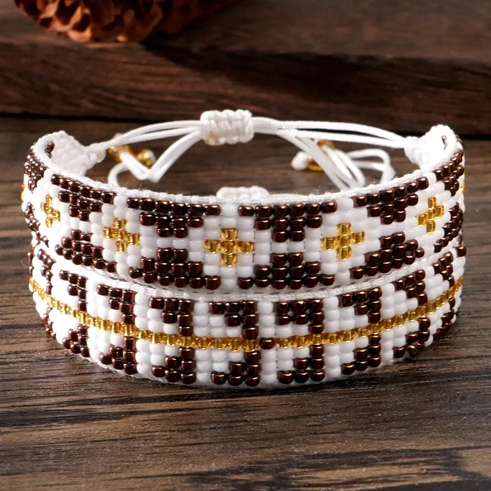 ZGMXR Rice bead bracelet Leopard print Geometry Originality Hand knitting Design Bohemia Adjustable Fashion  Beaded bracelet