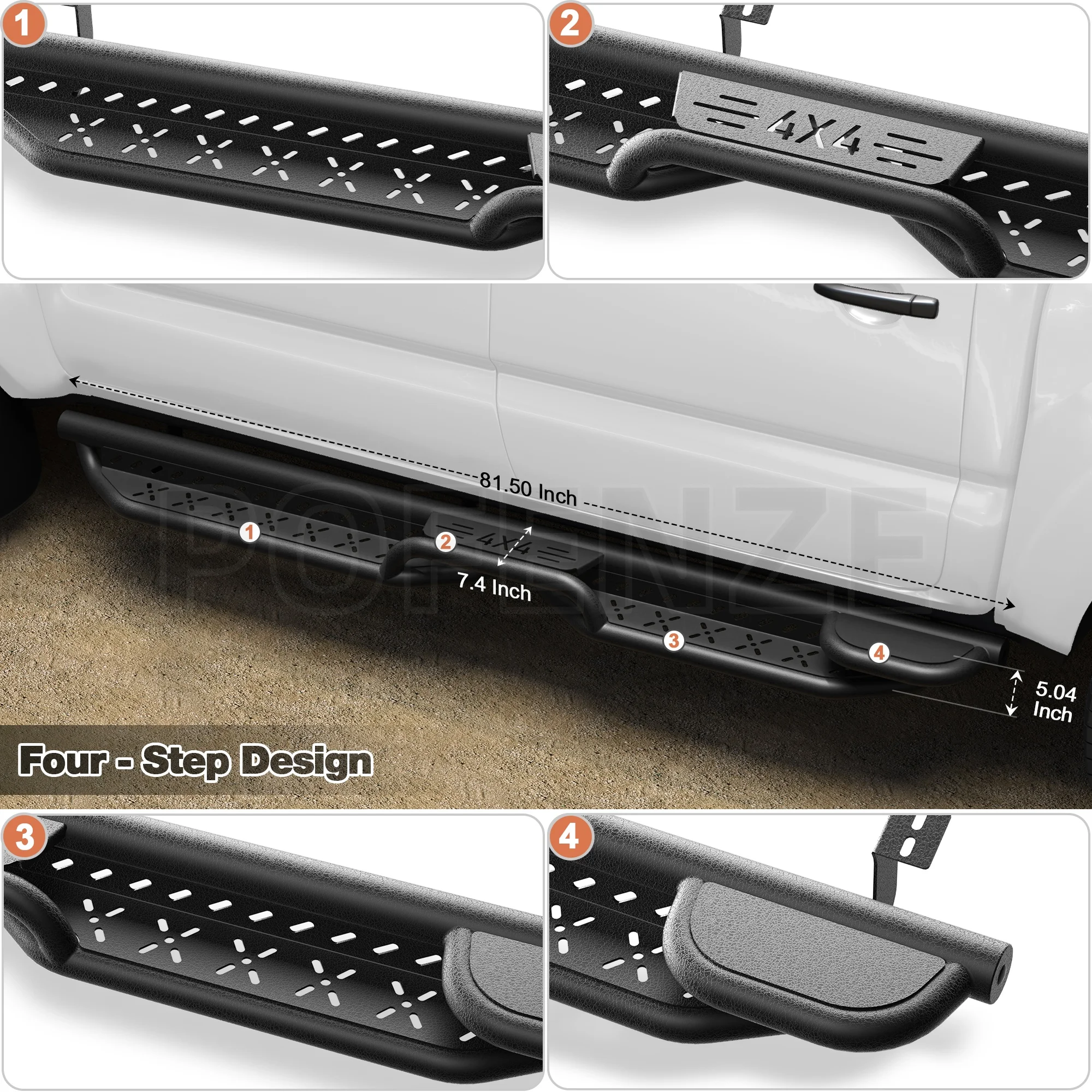 

Running Boards for Toyota Tacoma 2005-2023, Carbon Steel Upgrade Part Side Pedal Cars Parts Accessories