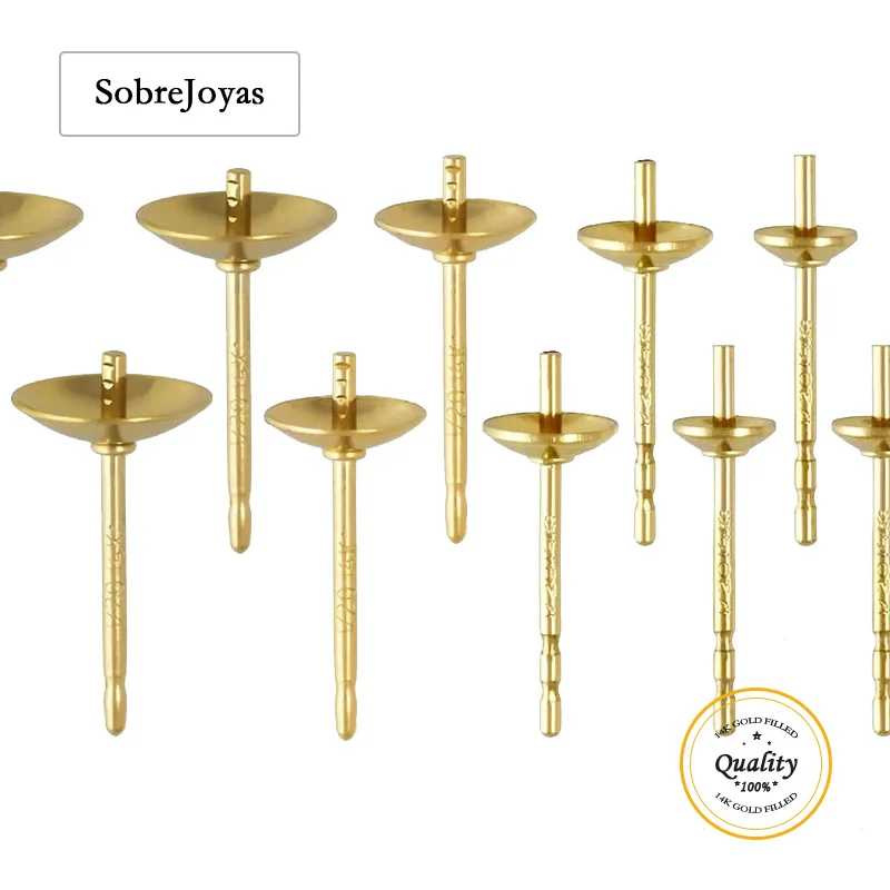 Brinco de copo de pérola preenchido com ouro 14k, acessórios para fazer joias diy, entalhe único ou duplo disponível em tamanhos de 3mm/4mm/5mm/6mm
