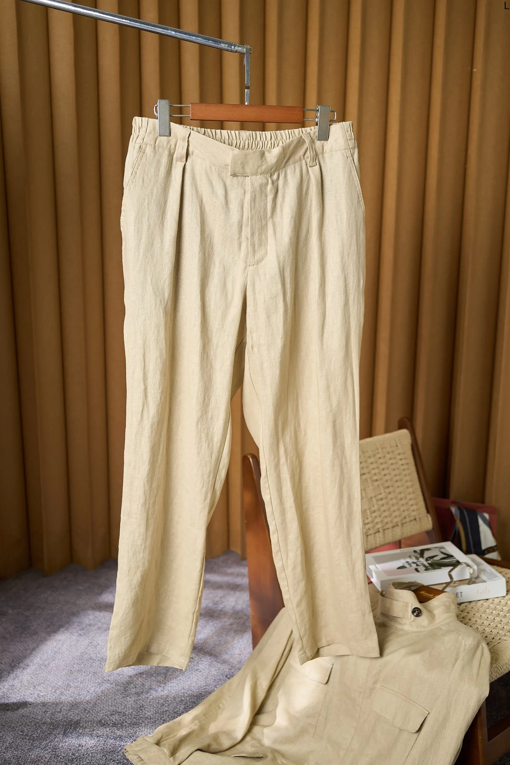 

Свободные прямые брюки из чистого льна Италии LP 25ss