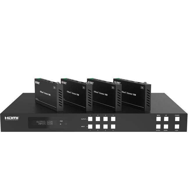 4x4 HDMI2.0 18Gps 4K 60Hz HDBT Video Audio Matrix Switcher with 8 Receivers upto 150m