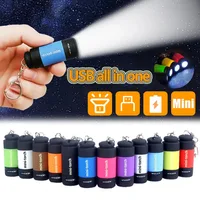 USB Rechargeable LED Pocket Keychain Flashlight Multifunctional Strong Light Waterproof for Outdoor Hiking Camping Mini