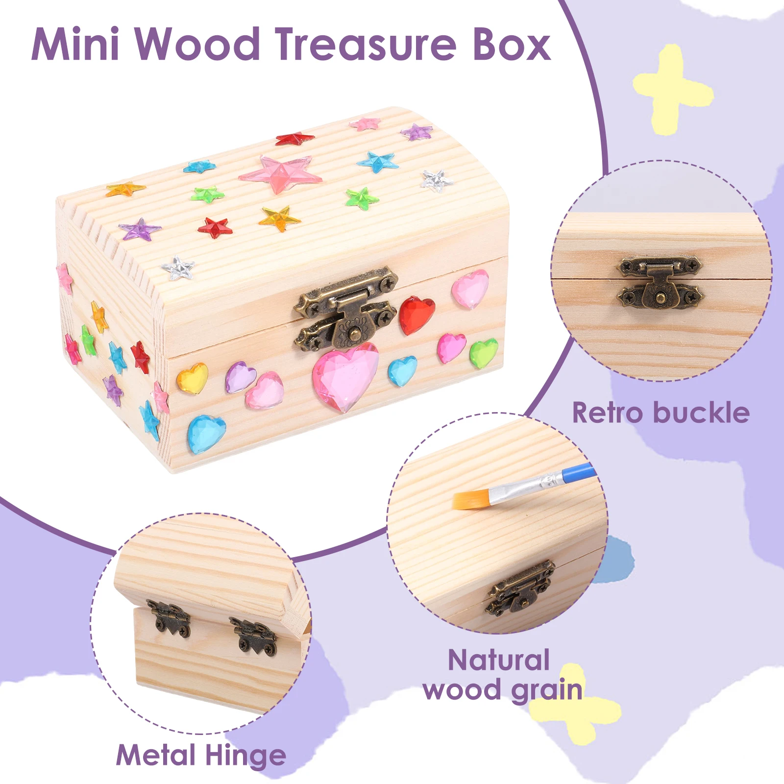 10Pcs Wooden Jewelry Box DIY Unfinished Keepsake Box with Lid DIY Mini Jewelry Shell Storage Boxes for Girls Boys Birthday Gifts