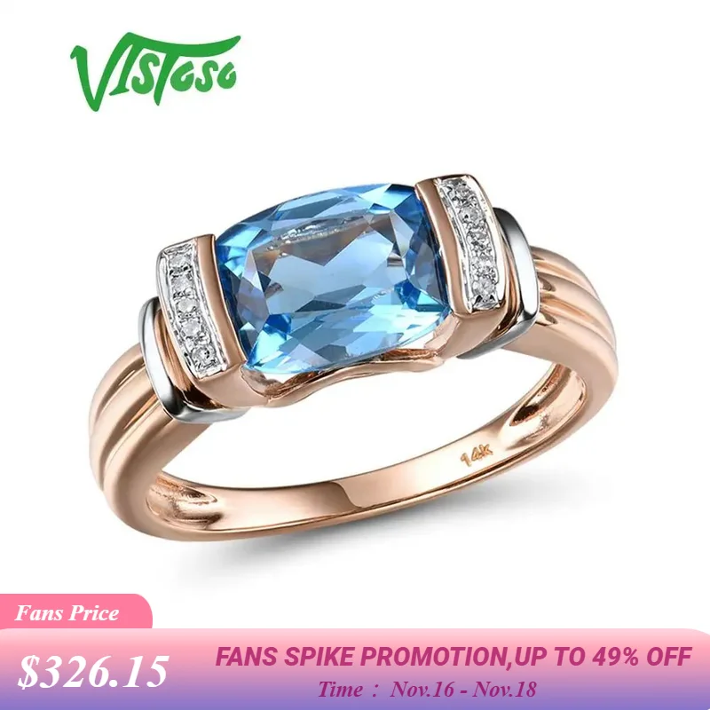 

Золотые кольца VISTOSO для женщин, натуральные двухцветные золотые кольца 14 карат 585, сверкающие бриллианты, синий топаз, ювелирные украшения на годовщину свадьбы