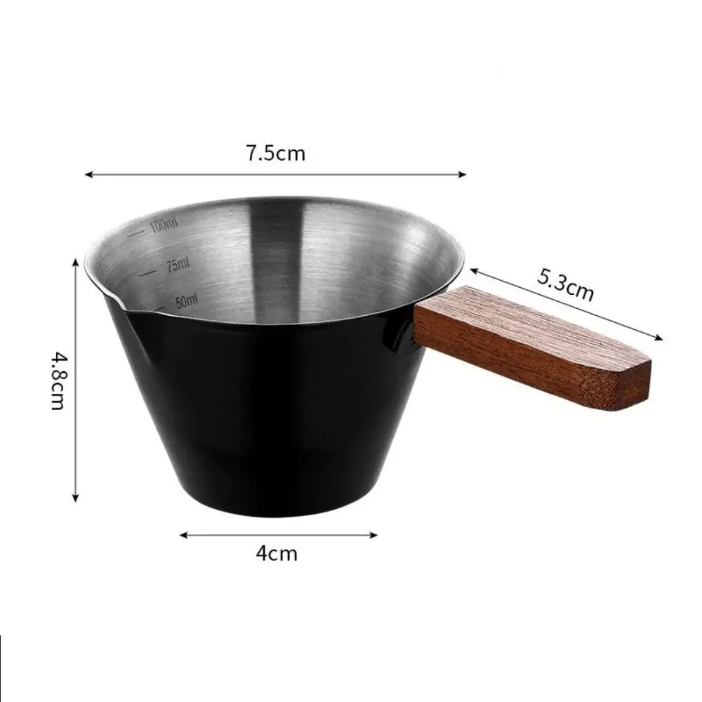 100ML Espresso Measuring Cup Stainless Steel with Wood Handle Coffee Extraction Cup with Scale Coffee Pouring Cup Coffee Bar