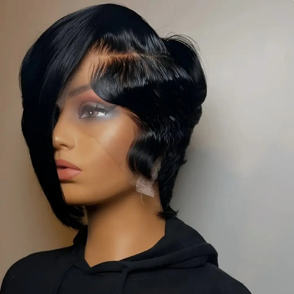 Natural Realistic Side Parted 13×4 Lace Frontal Short Bob Wig Human Hair 100% Black Colored Lace Front Wig 300 Density Brazilian
