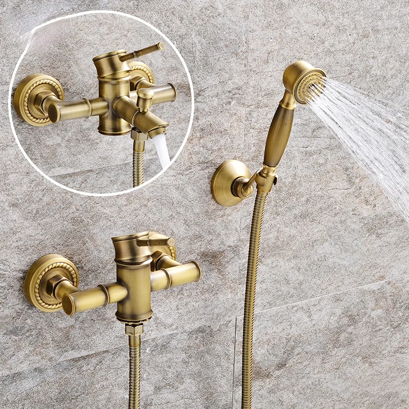 

Bathroom Antique Bronze Bamboo Bath Shower Faucets Set Bathtub Faucet Hot&Cold Water Mixer Crane Tap