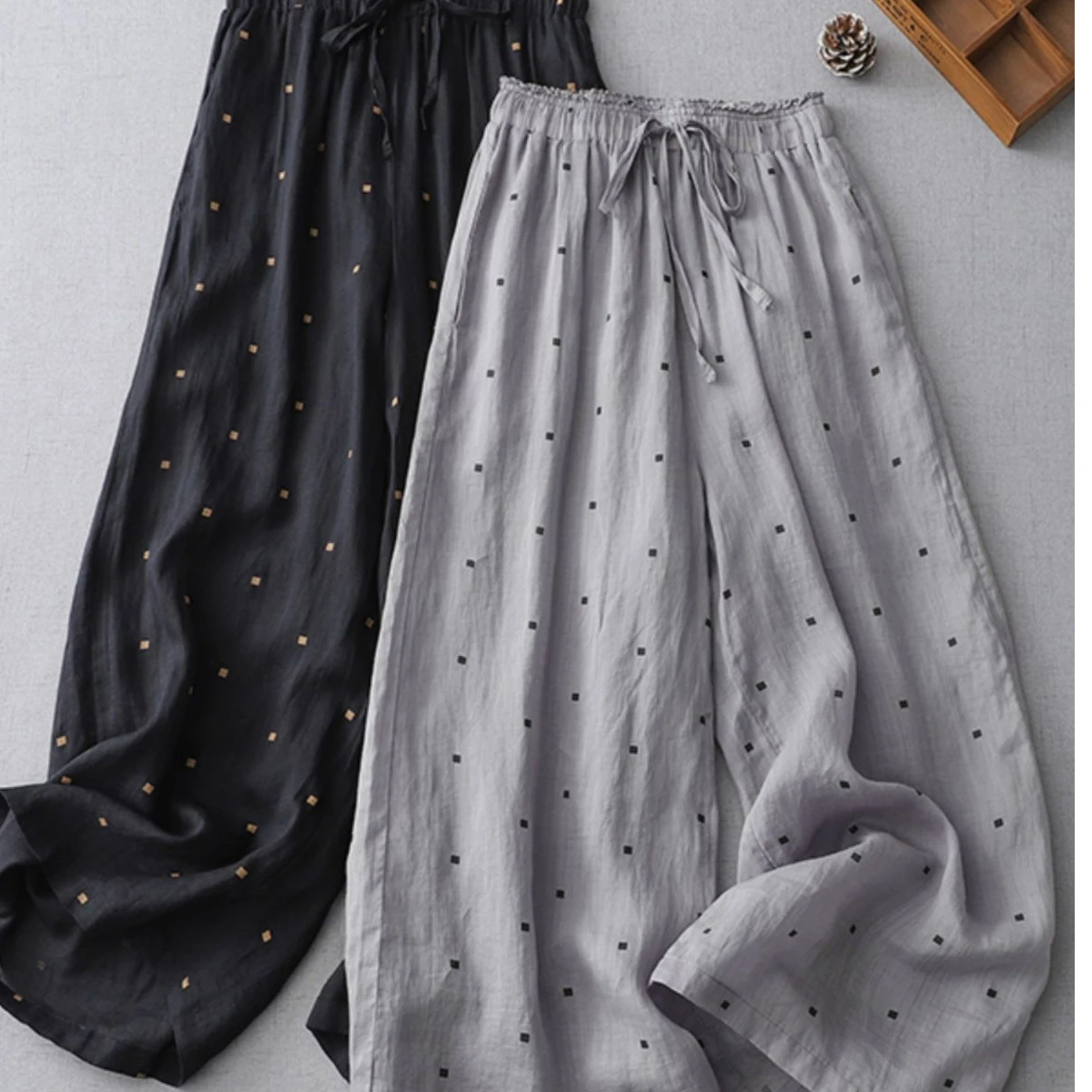 パンツ レディース 韓国 夏 シフォン アウトドア プリーツ 流れるような ドット柄 リゾート 格子柄 軽量 オールマッチ Kpop トレンディ ユニーク ラベル付き