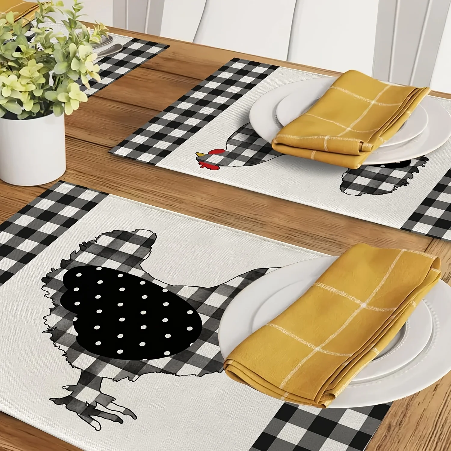 Farmhouse Chicken Placemats Set of 4 Country Style Place Mats for Dining Table Kitchen Decor Washable Linen Like Tableware
