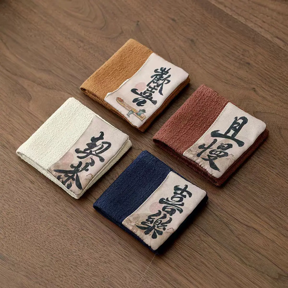 Calligraphy Cotton and Linen Absorbent Tea Towel Chinoiserie Pot Towel Cloth Pad Dry Tea Mat Rectangular Towel Tea Table Rag