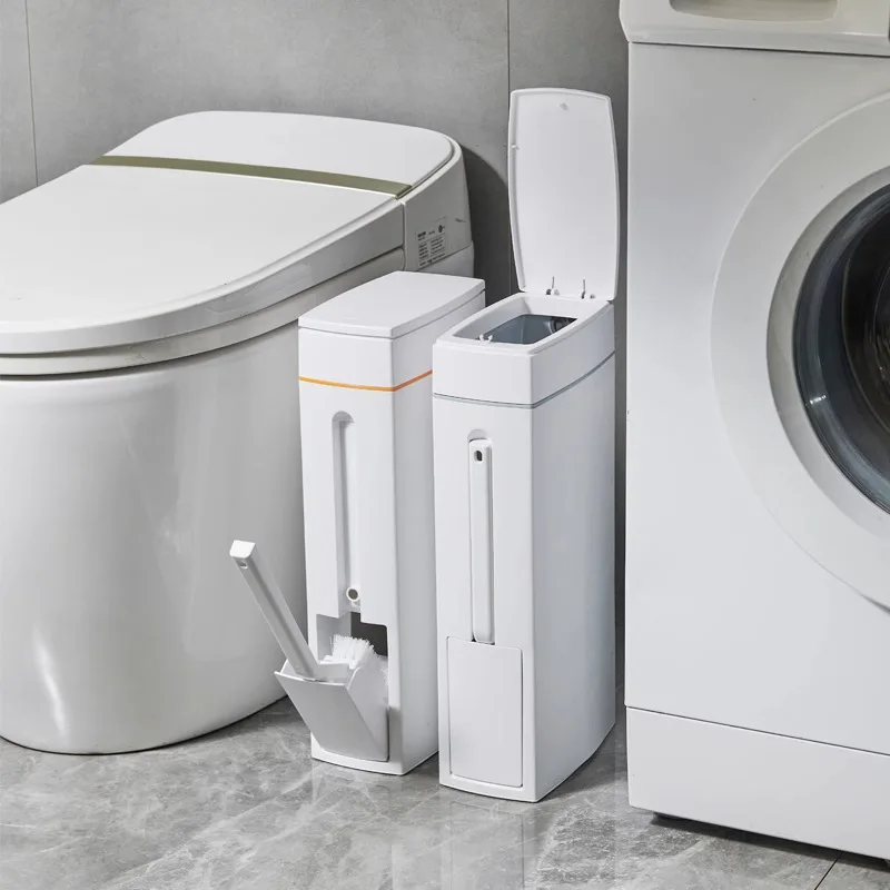 

Narrow Bathroom Trash Can with Toilet Brush 4.5L Press-type Waste Bin Dustbin Kitchen Garbage Bucket Household Cleaning