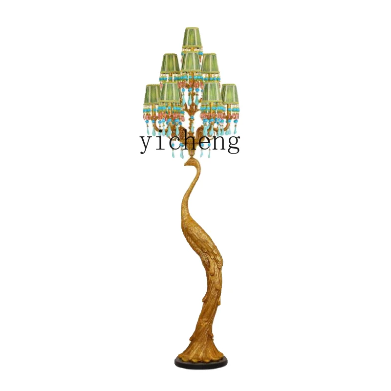 XL European Style Copper Floor Ornaments Retro Atmospheric Peacock Living Room Decoration Creative