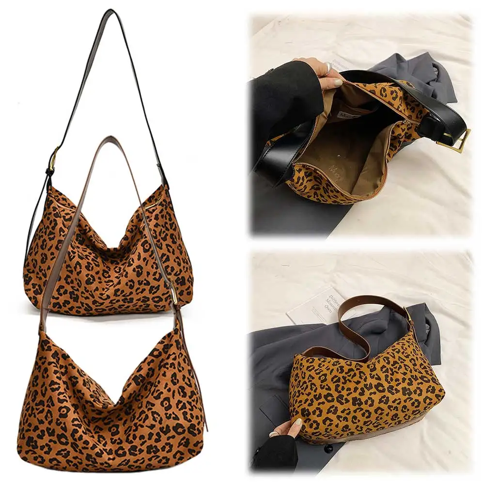 Women Tote Bag Adjustable Shoulder Straps Leopard Print Shoulder Bag PU Leopard Hobo Handbag Versatile Purse for Travel Shopping