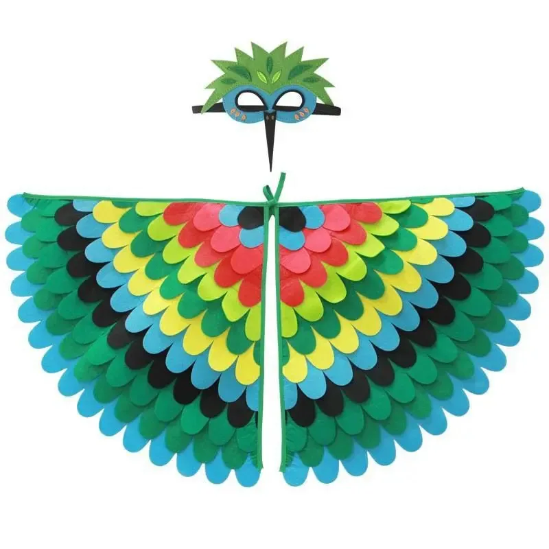 

Kids Cosplay Costume Stage Performance Owl Peacock Wings Bird Felt Cape with Mask for Girls Boys Halloween Party Cloak