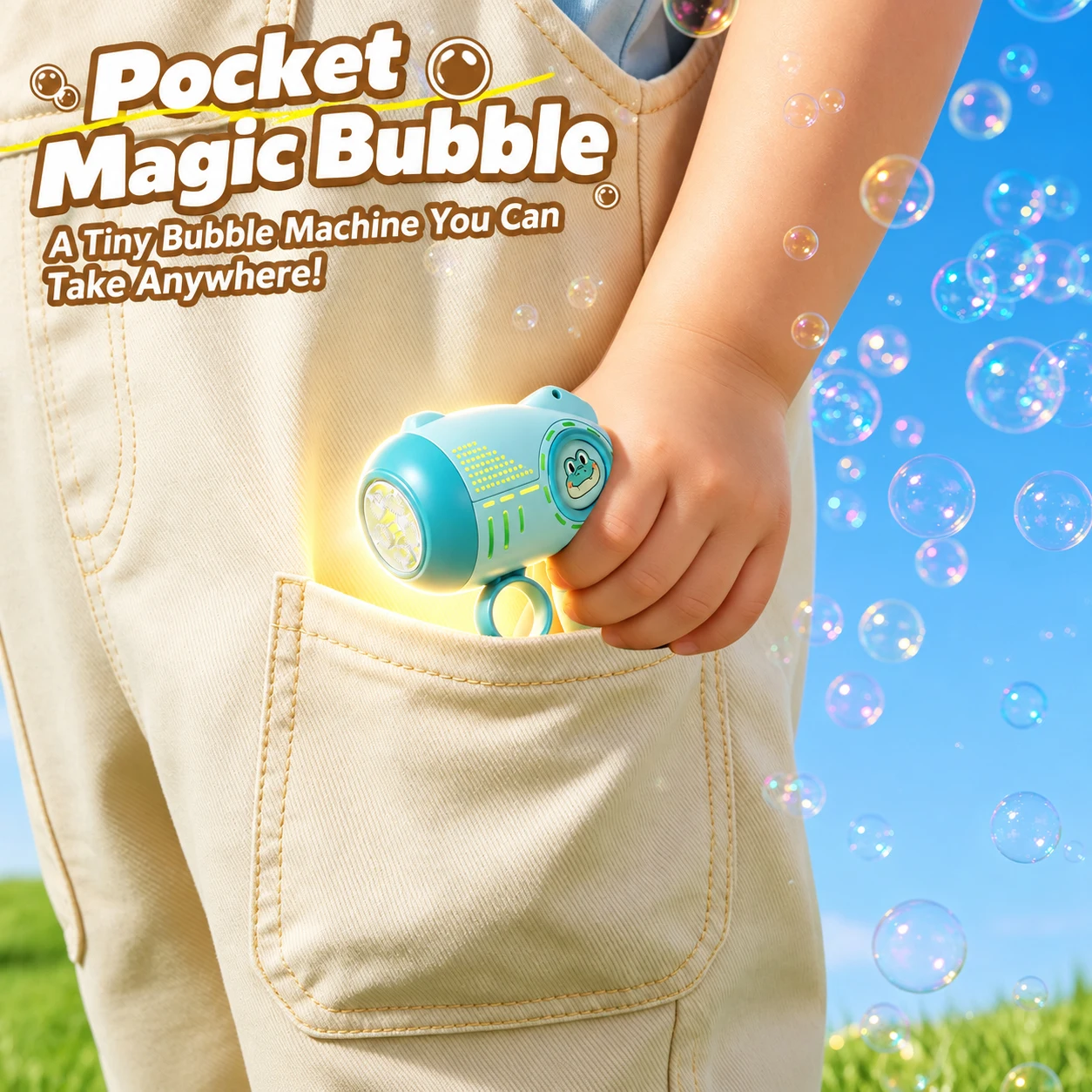 Mini Bubble Machine Portable Automatic Bubble Blower with LED Lights, USB Rechargeable Pocket Bubble Gun for Outdoor Party Gifts