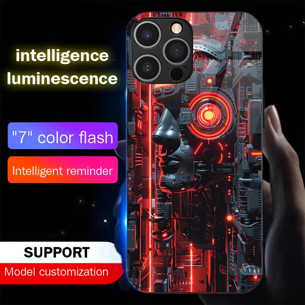Chip Circuit Mask Design Sound Music Control Led Light Phone Case Glowing Cover For Samsung S26 S25 S24 S23 S22 S21 Plus Ultra