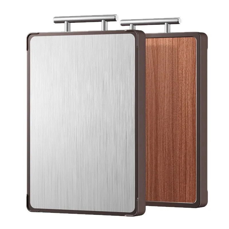 Large double-sided antibacterial stainless steel cutting board mildew-proof kitchen cutting board with ebony solid wood surface