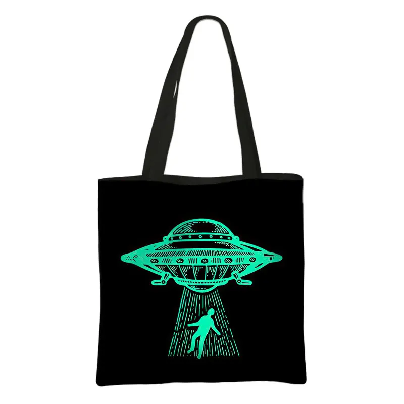 Divertente Alien UFO Print Tote Bag borsa moda donna borse a tracolla Hip Hop di grande capacità borsa per la spesa riutilizzabile da donna regalo